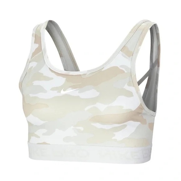 Nike Pro Sports Bra Women's Size Small White Tan Camo Print Scoop Neck Mesh Back - Picture 3 of 11